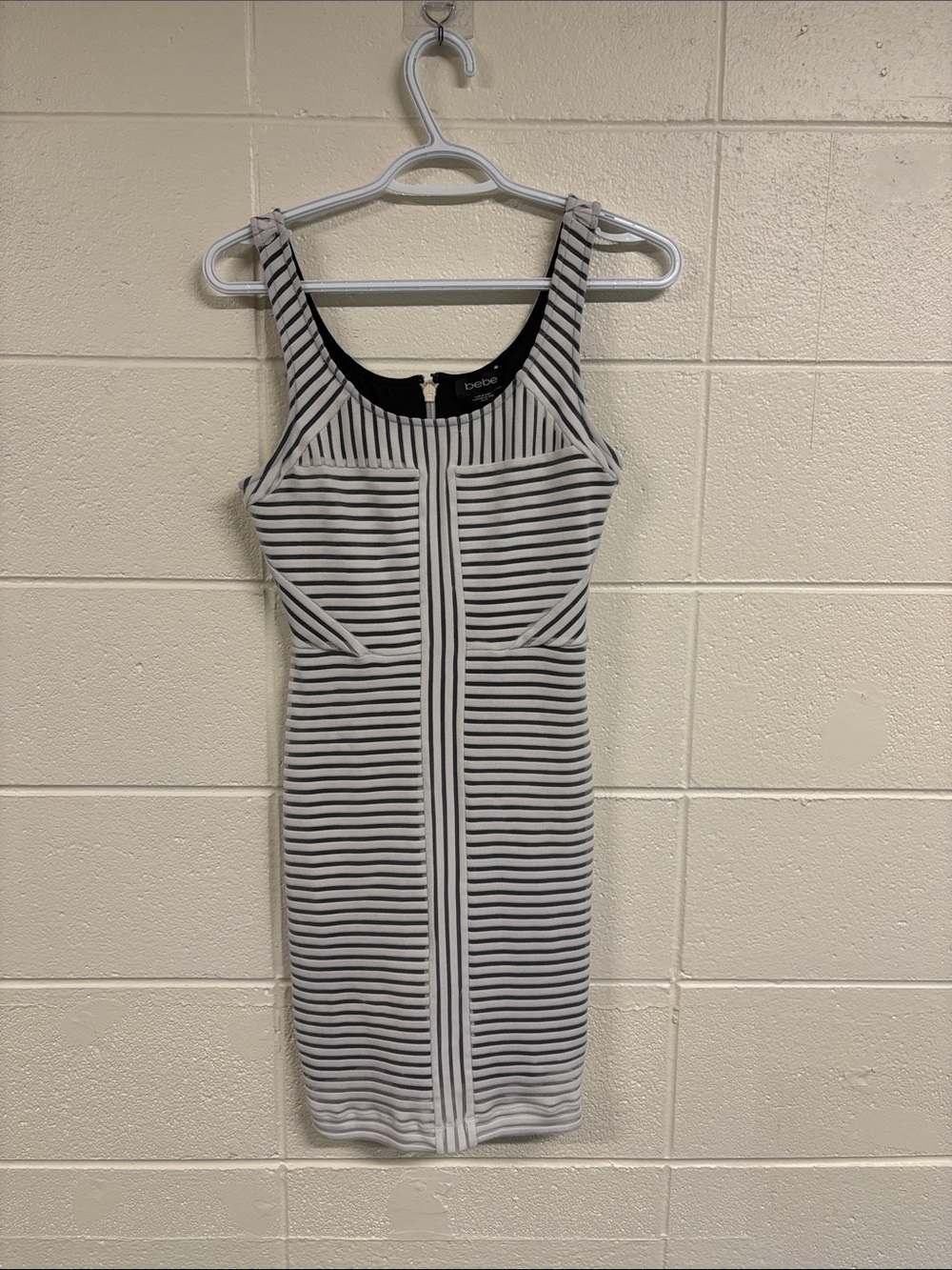 bebe Black and White Striped Bodycon Mini Dress
